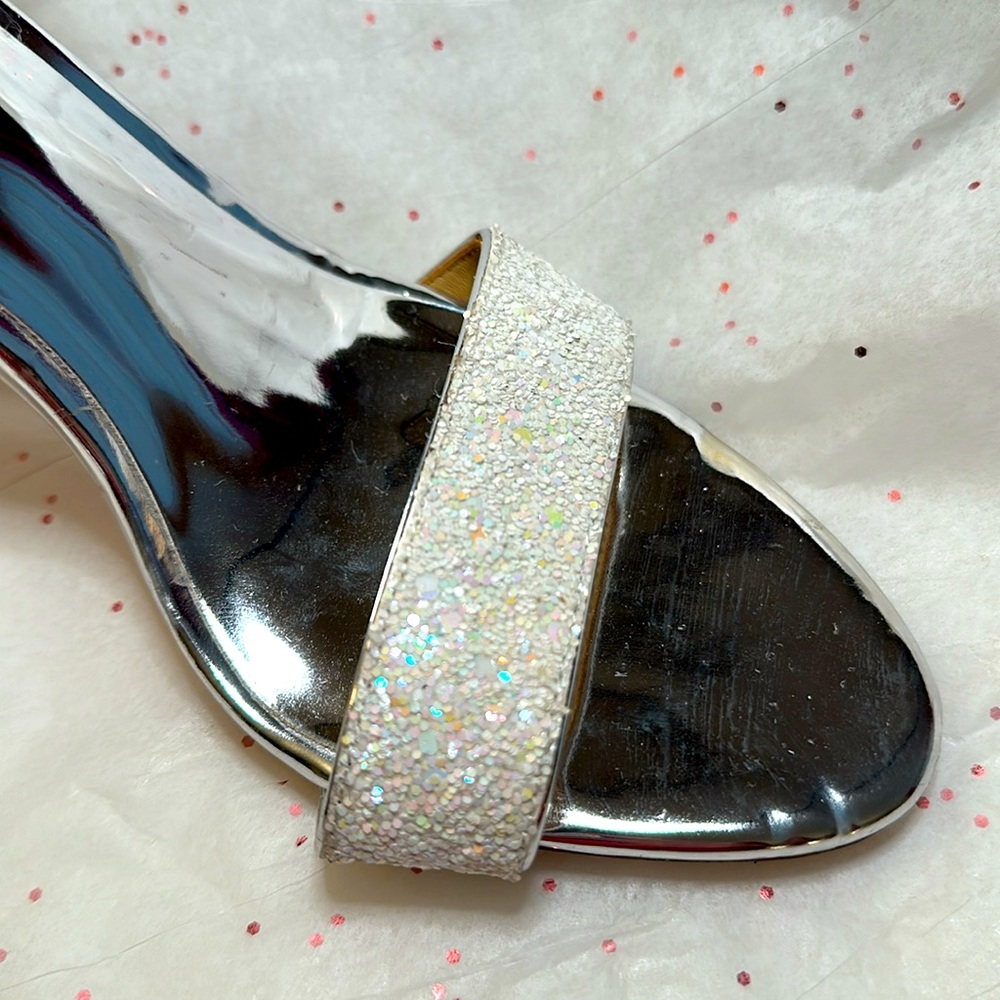 Badgley Mischka Silver Glitter Strappy Heels - Picture 8 of 8